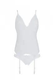 Корсет с пажами Passion Ursula Corset, трусики с ажурным декором и открытым шагом, S/M (белый) - миниатюра 4