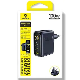 МЗП Baseus PicoGo AE21 Fast Charger 100W (1USB-A/2C) + кабель Type-C to Type-C (E0121B) Cosmic Black - мініатюра 4