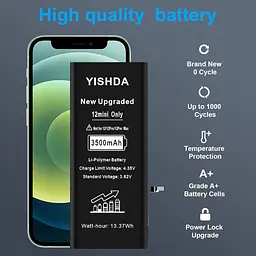 Акумулятор YISHDA 3500mAh для iPhone 12 Mini (A2399/A2400/A2398/A2176) з набором інструментів - мініатюра 2