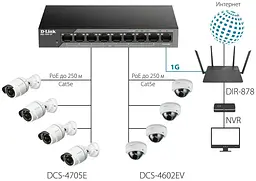 Комутатор D-Link DSS-100E-9P 8xFE PoE, 1xGE, 92W (DSS-100E-9P) - мініатюра 6