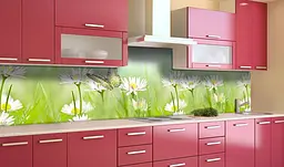 Вініловий кухонний фартух Польові Ромашки наклейка для кухні ПВХ метелик Квіти Зелений Happy Pocket Z181637 - мініатюра 3