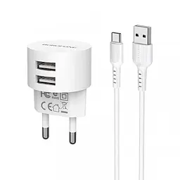 Адаптер зарядний набір із кабелем USB-C - Borofone BA23A 2 USB 2.4A - мініатюра 2