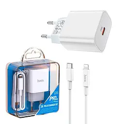 Мережевий зарядний пристрій 1Type-C Hoco C76A PD 20W White + Cable Type-C to Lightning - мініатюра 6