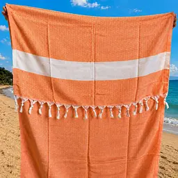Рушник пештемаль Turkey Towel 100х180 см легкий великий для пляжу басейну бані сауни підстилка на дачу пікнік природу відпустку море ромб помаранчевий - мініатюра 4