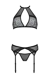 Комплект білизни Passion Satara Set S/M black топ пояс для панчіх стрінги - мініатюра 3