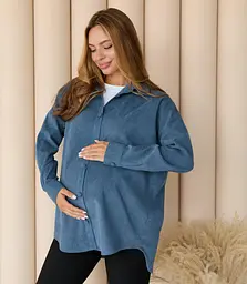 Жіноча сорочка для вагітних стилю oversize з мікровельвету Varna розмір 2XL-3XL Lullababe джинсова