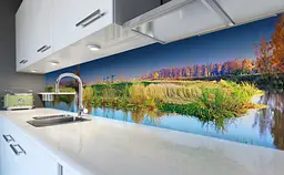 Вініловий кухонний фартух Вид на ліс наклейка для кухні ПВХ трава вода Природа Зелений Happy Pocket Z181757