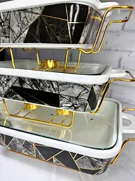 Набір з 3-х мармітів керамічних прямокутних Kitchen з кришками із скла Вітраж Золотий - мініатюра 5