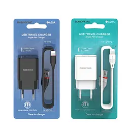 Зарядний пристрій Borofone BA20A USB чорний + кабель USB to Lightning - мініатюра 3