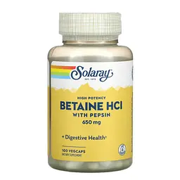 Бетаїн High Potency Betaine HCL with Pepsin 650 mg 100 капсул Solaray vit0006489