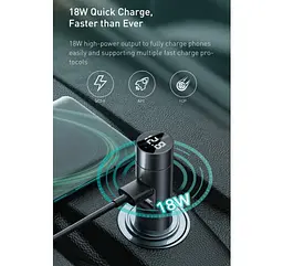 Автомобільний FM-модулятор Baseus Energy Column + bluetooth (2USB) CCNLZ-C0G (Темно-сірий) - мініатюра 9