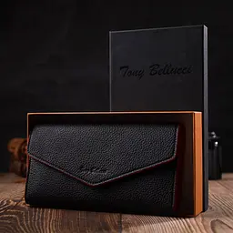 Комбіноване жіноче містке портмоне з натуральної шкіри Tony Bellucci 21973 чорний - мініатюра 8