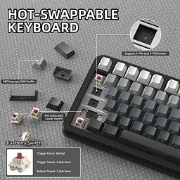 Ігрова механічна бездротова клавіатура Attack Shark X85 Pro / Три режими підключення / Blueberry Switch / Black - мініатюра 5