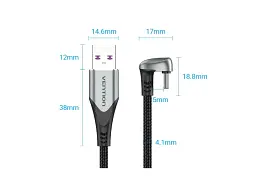 Кабель USB Type-C Vention TPE Nylon U-Shaped 180° PD 66W 5A 480Mbps nickel-plated 1.5 m Grey (COHHG) - мініатюра 7