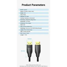 Кабель мультимедійний DisplayPort M to DisplayPort M 1.5m 8K60Hz black Vention (HCCBG) - мініатюра 9
