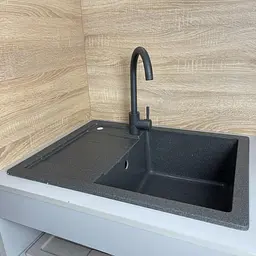 Adamant Набір кухонний Anila, штучний камінь, прямокутний, з крилом, 645х495х200мм, чаша - 1, врізна, графіт + змішувач - мініатюра 2
