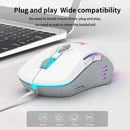 Комп'ютерна мишка Onikuma C12 для ПК та ноутбука провідна USB з RGB підсвіткою та 800-6400 DPI ергономічна Білий - мініатюра 6