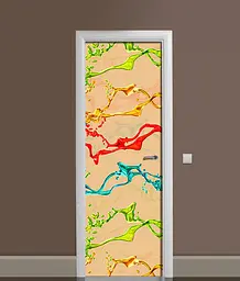 Наклейка на двері 3Д Фарби Бризки вінілова ПВХ Абстракція бежевий 65х200 см Happy Pocket Z182154