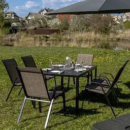 Комплект садових меблів 4Points Orvieto-6 прямокутний стіл 150х90х70см стільниця штучне дерево Polywood та 6 стільців - мініатюра 4