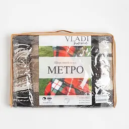 Плед Vladi вовняний Метро №1 біло-бежево-коричневий 170*210 двоспальний - мініатюра 4