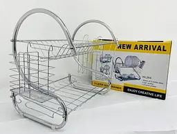 Сушарка для посуду New arrival 2 layer хромована двоярусна з піддоном та підставками для приладів - мініатюра 3