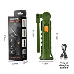 Акумуляторна складана лампа WORKLIGHT G-52 LED COB поворот на 180° Зелений - мініатюра 2