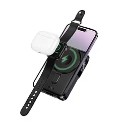 Зовнішній акумулятор + бездротове ЗУ Hoco Q48 Core MagSafe 10000mAh 20W з 2 вбудованими кабелями чорний - мініатюра 3
