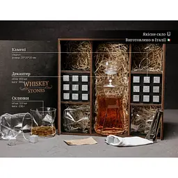 Подарунковий набір Whiskey Stones камені для віскі в дерев'яному пеналі №8 + декантер і 4 склянки Rocco Cassiopea + щипці + мішечок - мініатюра 7