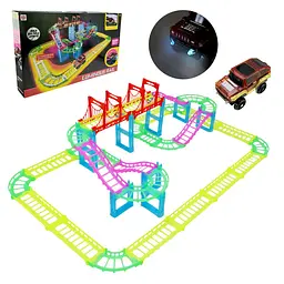 Збірна ігрова траса Luminous Rail зі рейками, що світяться, і позашляховиком (888-134)