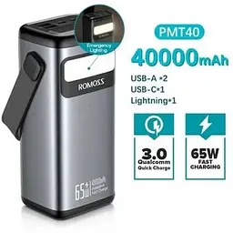 Зовнішній акумулятор Romoss PMT40 65W 40000mAh PMT40-182-2133H - мініатюра 3