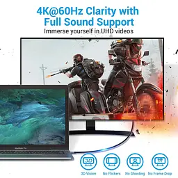 Кабель USB 3.1 Type-C M - HDMI M, 2.0m v.2.0 4K 60Hz Aluminum Alloy Type чорний Vention - мініатюра 2