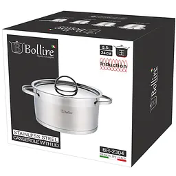 Каструля Bollire Catania, з кришкою, срібляста, 24 см, 5,5 л (BR-2304) - мініатюра 3