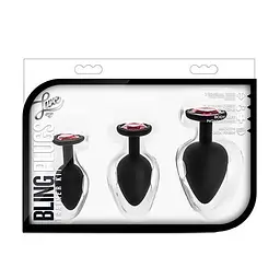 Набір анальних пробок Luxe Bling Plugs Trainer Kit 3 шт. (чорний) - мініатюра 2