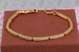 Браслет Xuping Jewelry тонкі ланки в одну доріжку з білих каменів 21 см 3 мм золотистий