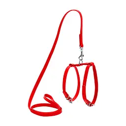 Шлея для собак WAUDOG Glamour з повідцем шкіряна Ш 9 мм А 20-30 см В 30-40 см червона (33993)
