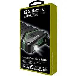 УМБ Sandberg Survivor 20100mAh IP67, LED Torch, 2xUSB, 2.4A, Type-C OUT, LED ліхтар - мініатюра 2