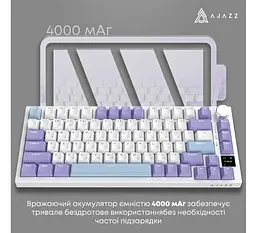 Клавіатура ігрова механічна бездротова Ajazz AK-820WP PRO White-Purple RGB Gift Switch Hot-Swap 2.4G/Bluetooth/USB - мініатюра 13