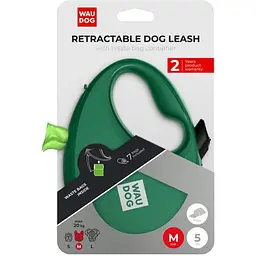 Повідець-рулетка для собак Waudog R-leash з контейнером для пакетів, світловідбивна стрічка, М до 20 кг, 5 м зелений - мініатюра 6