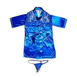 Халат з витонченим мереживом XS/S/M Синій K0748-3 - мініатюра 3
