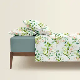 Комплект постільної білизни Cosas євро з простирадлом на резинці FLORAL LEAVES CS1 200 x 220 см (FoliageGreenBudRose_El-104Ashmint_200) - мініатюра 2