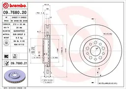 Диск гальмівний передній вентильований Fiat Ulysse, Lancia Phedra 02-25р Brembo (09.7680.21) - мініатюра 2