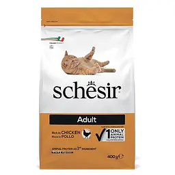 Сухий монопротеїновий корм для котів Schesir Cat Adult Chicken Шезір з куркою 400 г (ШКВК0.4)