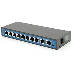 Комутатор POE 48V з 8 портами POE 100Мбіт + 2 порт Ethernet (UP-Link) 100Мбіт, корпус – метал, Black, БП в комплекті, Q18