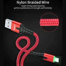 Зарядний кабель з підсвічуванням червоний ESSAGER micro USB 2.4 A 1метр - мініатюра 4