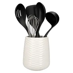 Набір кухонного приладдя з керамічною підставкою KitchenAid Classic 6 предметів чорний білий (KQG561BXOBE)