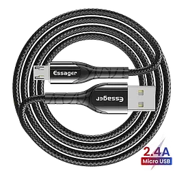 Зарядний кабельс Zinc чорний з підсвічуванням ESSAGER micro USB 2,4 A 1метр - мініатюра 2