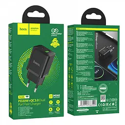 Зарядний адаптер Hoco N28 Founder 20 W (Type-C + USB) чорний - мініатюра 3