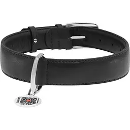 Нашийник для собак Waudog Glamour, шкіряний, з QR паспортом, 46-60х3,5 см, чорний - мініатюра 2