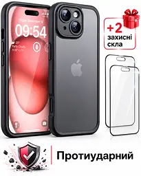 Протиударний чохол TOCOL для iPhone 15 та 2 захисні скла з захистом камери чорний матовий (SKU-057) - мініатюра 2