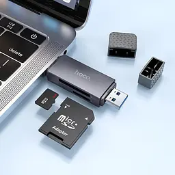 Універсальний кардридер HOCO HB45 Spirit 2-in-1 (USB 3.0 + Type-C) | SD/MicroSD, 5Gbps - Metal Gray - мініатюра 6